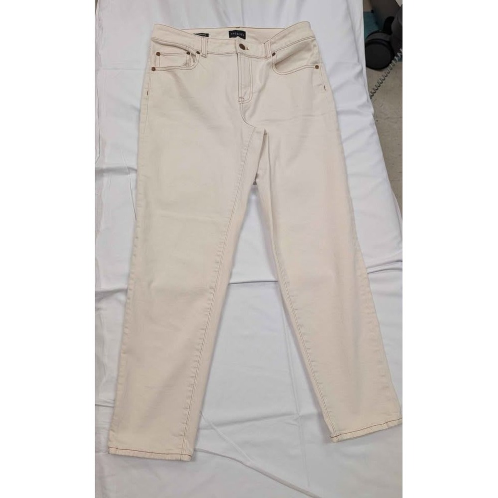 Talbots Everyday Relaxed Jeans‎ Womens 8 Cream Ecru Straight Leg Stretch Denim